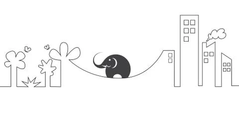 Vector images of elephants on a rope. Concept of difficulty 스톡 일러스트