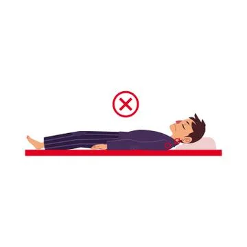 Vector incorrect back sleeping posture of man Stock Illustration