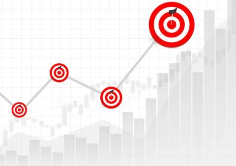 Vector : Increase business graphs with archery targets and arrows on white ba Stock Illustration