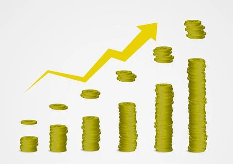 Vector : Increase piles of coins on white background Stock Illustration