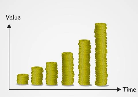 Vector : Increase piles of coins on white background Stock Illustration