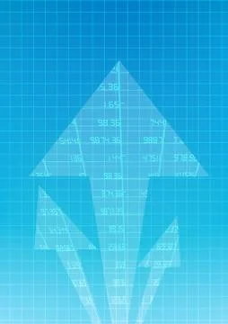 Vector : Increasing arrow with stock board on blue background Stock Illustration
