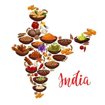 Vector India map of Indian spices Stock Illustration
