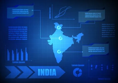 Vector : India map with network line and grid blue background Stock Illustration