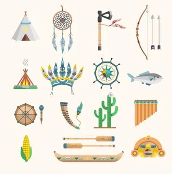 Vector indian boho icons elements traditional concept and native tribal ethnic Illustrazione stock
