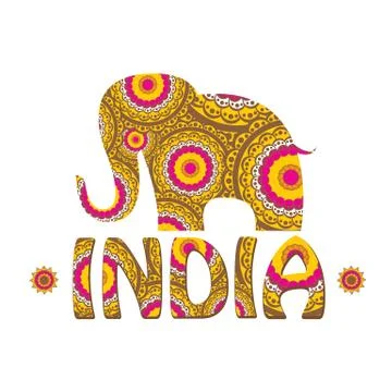 Vector indian elephant with color pattern Stock Illustration