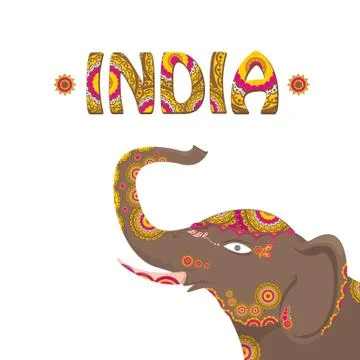 Vector indian elephant with color pattern Stock Illustration