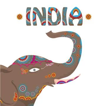 Vector indian elephant with color pattern Stock Illustration