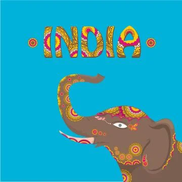 Vector indian elephant with color pattern Stock Illustration