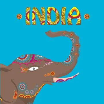 Vector indian elephant with color pattern Illustrazione stock