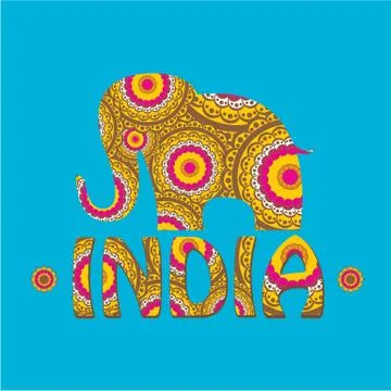 Vector indian elephant with color pattern Stock Illustration