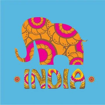 Vector indian elephant with color pattern Stock Illustration
