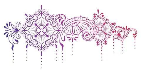 Vector Indian horizontal openwork mehndi pattern, henna painting Stock Illustration