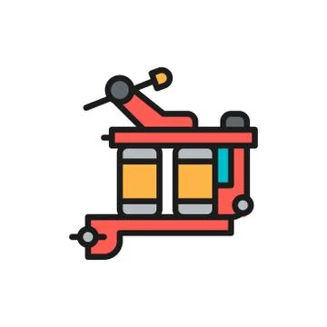 Vector induction tattoo machine, equipment flat color line icon. 스톡 일러스트