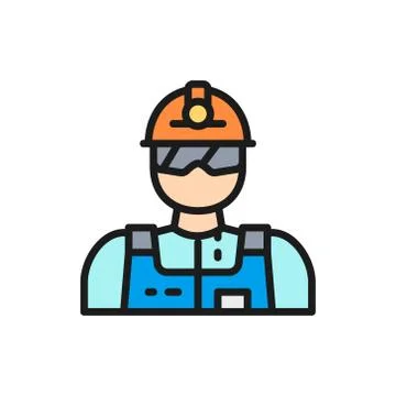 Vector industrial worker, engineer, builder, miner flat color line icon. Stock Illustration