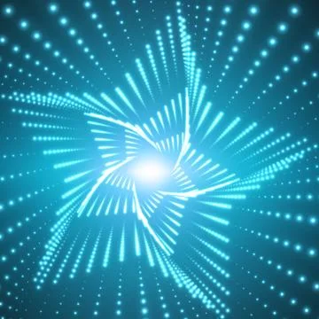 Vector infinite star twisted tunnel of shining flares on blue background. Glo 스톡 일러스트