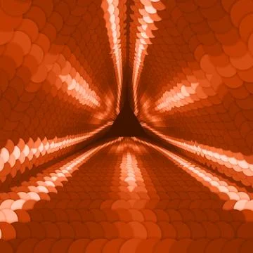 Vector infinite triangular tunnel of colorful circles on dark red background. Stock Illustration