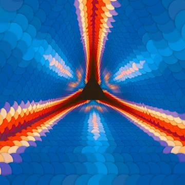 Vector infinite triangular tunnel of colorful circles on dark background. Sph Ilustración de archivo