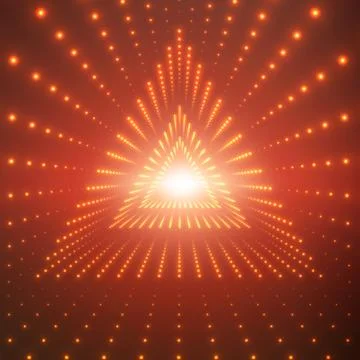 Vector infinite triangular tunnel of shining flares on red background. Glowin Stockillustratie