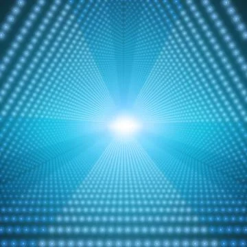 Vector infinite triangular tunnel of shining flares on blue background. Glowi Illustrazione stock