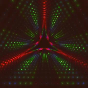 Vector infinite triangular tunnel of shining flares on background. Glowing po イラスト素材