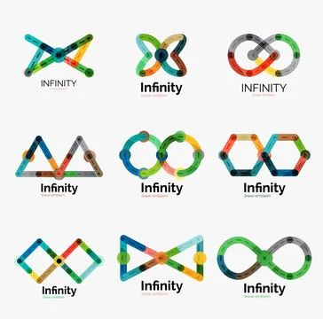 Vector infinity logo set, flat colorful icons Stock Illustration