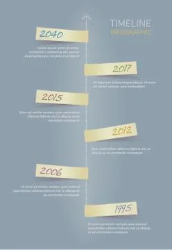 Vector Info graphic timeline with paper yellow stickers. Vector template. Stock Illustration