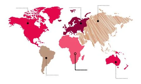 Vector. Info graphics. The world map is divided into six continents. Stock Illustration