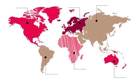Vector. Info graphics. The world map is divided into six continents. Stock Illustration