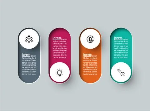Vector Infographic 3d long circle label, infographic with number 4 options pr Stock Illustration