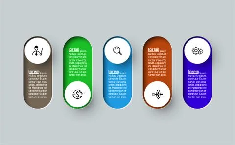 Vector Infographic 3d long circle label, infographic with number 5 options pr Stock Illustration