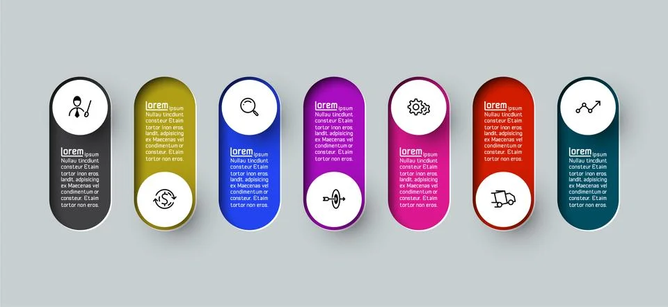 Vector Infographic 3d long circle label, infographic with number 7 options pr Stock Illustration