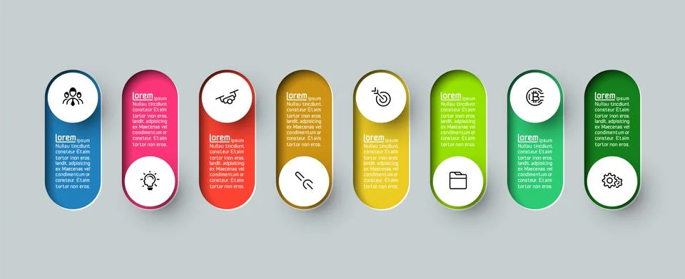 Vector Infographic 3d long circle label, infographic with number 8 options pr Stock Illustration