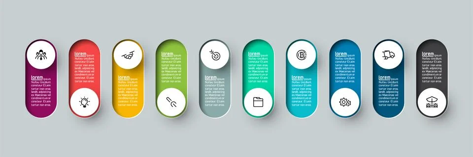 Vector Infographic 3d long circle label, infographic with number 10 options p Stock Illustration