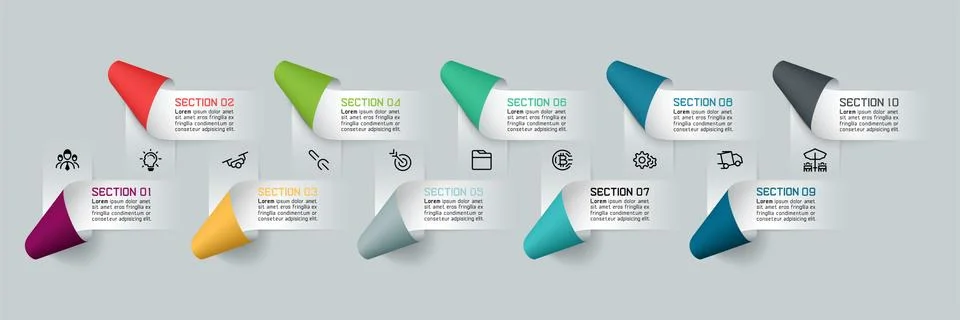 Vector Infographic 3d long circle label, infographic with number 10 options p Stock Illustration