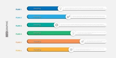 Vector infographic arrow template with 6 steps. Stock Illustration