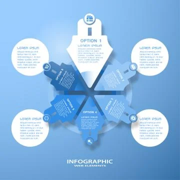 Vector infographic blue and white web element of arrows and circles with text Stock Illustration
