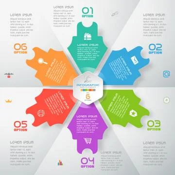 Vector infographic blue web element of color arrows and hexagon cut from pape Stock Illustration