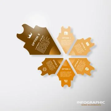 Vector infographic brown web element of arrows with text and icons on the gra Stock Illustration