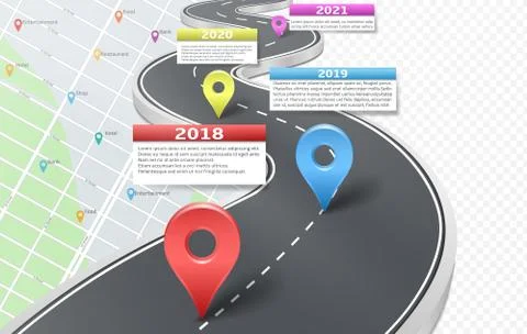 Vector infographic car road timeline with pointers Stock Illustration
