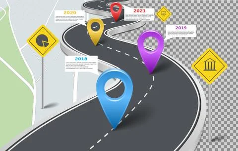 Vector infographic car road timeline with pointers Stock-Illustration