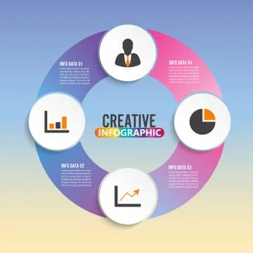 Vector infographic circle template with 4 steps, parts, options, sectors, sta Stockillustratie