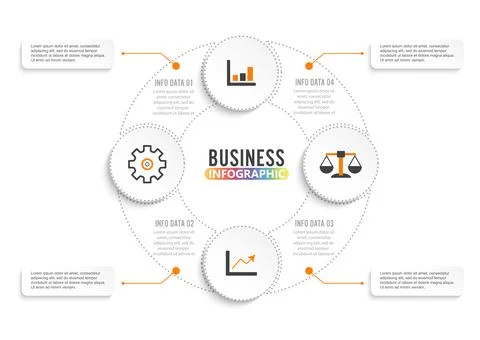 Vector infographic circle template with 4 steps, parts, options, sectors, s.. Stock Illustration