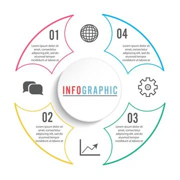 Vector infographic circle template with 4 steps, parts, options, sectors, s.. Stock Illustration