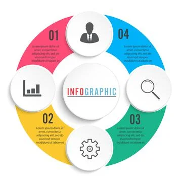 Vector infographic circle template with 4 steps, parts, options, sectors, s.. Stock Illustration