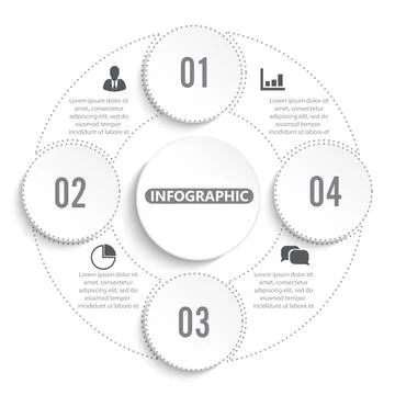 Vector infographic circle template with 4 steps, parts, options, sectors, s.. Stock Illustration