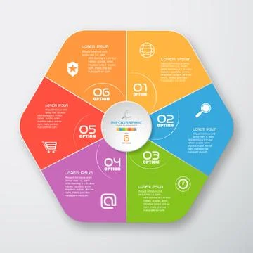 Vector infographic color hexagonal and round forms cut from paper with shadow Stock Illustration