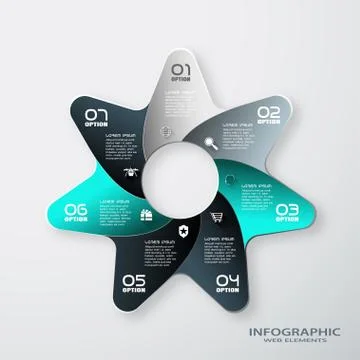 Vector infographic of color star with 7 rays cut from paper with round cutout Stock Illustration