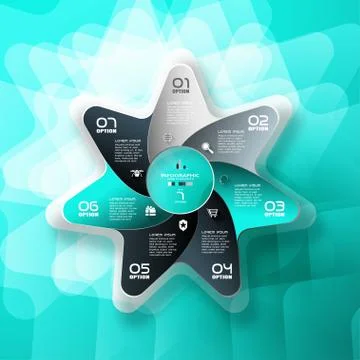 Vector infographic of color star with 7 rays cut from paper with round cutout Stock Illustration