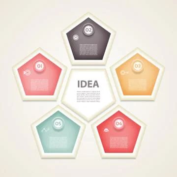 Vector infographic design template. Business concept with 5 options, parts, s Stock Illustration